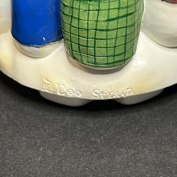 Deb Strain Candle Capper Christmas Holiday Ceramic Snowman Scene Topper 3.75" - Picture 6 of 9